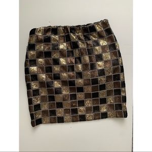 Romeo + Juliet Couture sequins checkered mini skirt brown gold